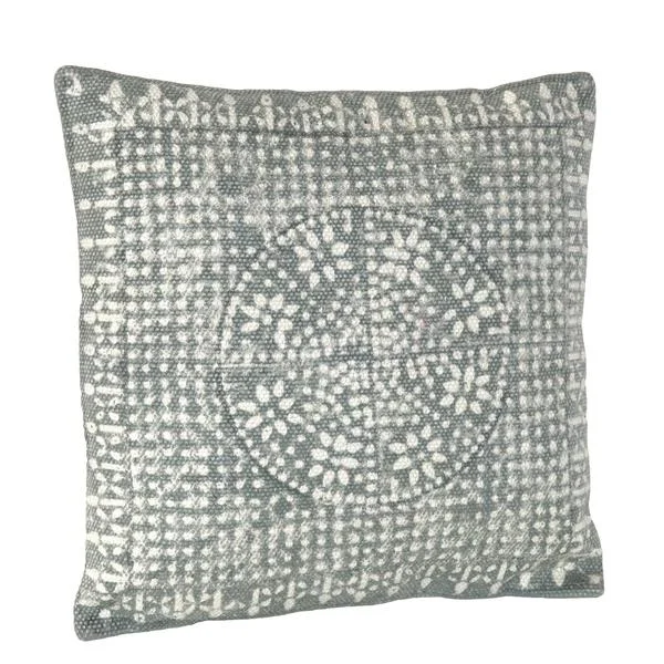 Benzara 16 x 16 Accent Pillow with Block Print, Gray and White