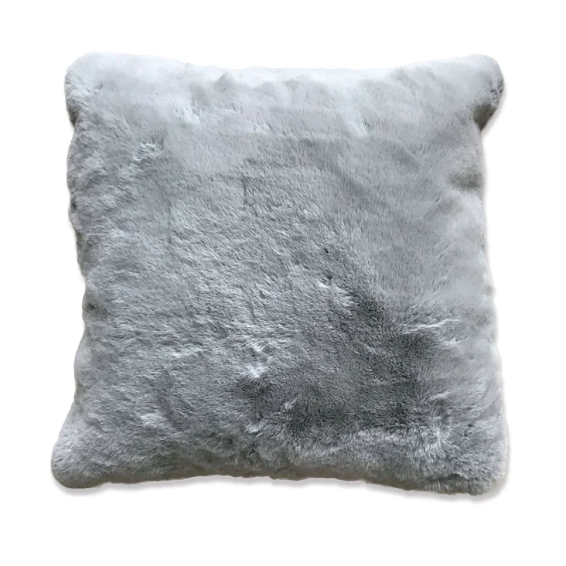 Benzara 20 X 20 Inch Fabric Accent Pillow with Fur Like Texture, Light Gray