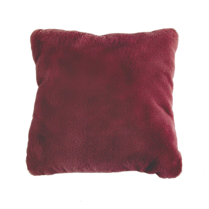 Benzara 20 X 20 Inch Fabric Upholstered Accent Pillow with Fur Like Texture, Red