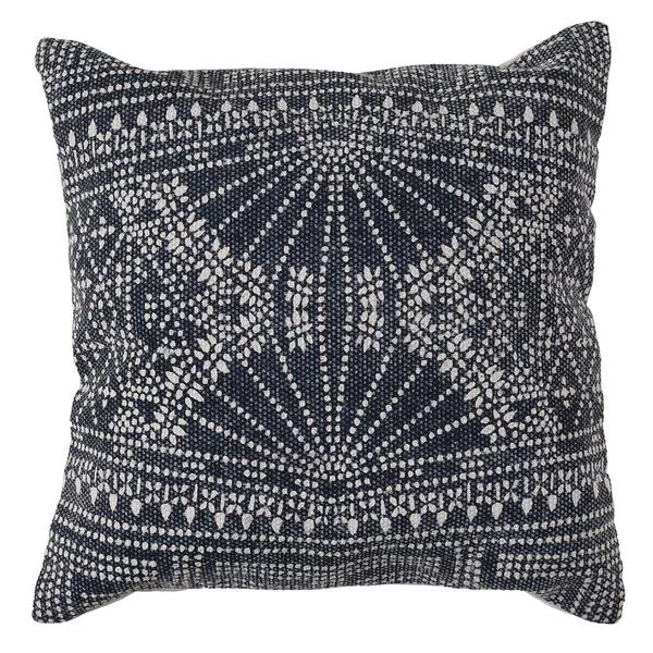 Benzara BM209913 Batik Style Hand Printed Cotton Pillow with Polyfill, Blue and White