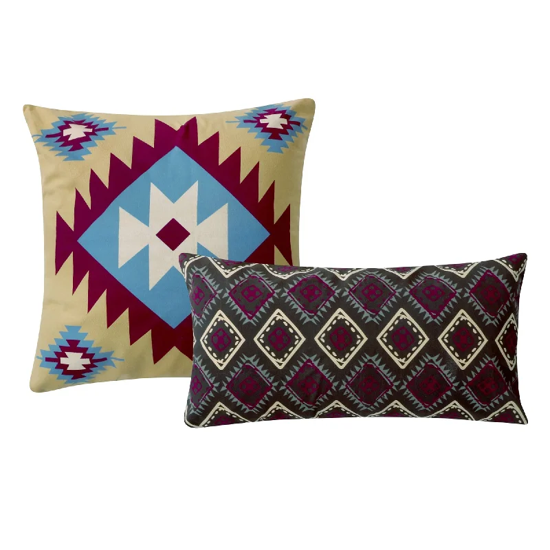 Benzara BM218791 Decorative Pillow with Geometric Native Print, Pair of 2, Multicolor