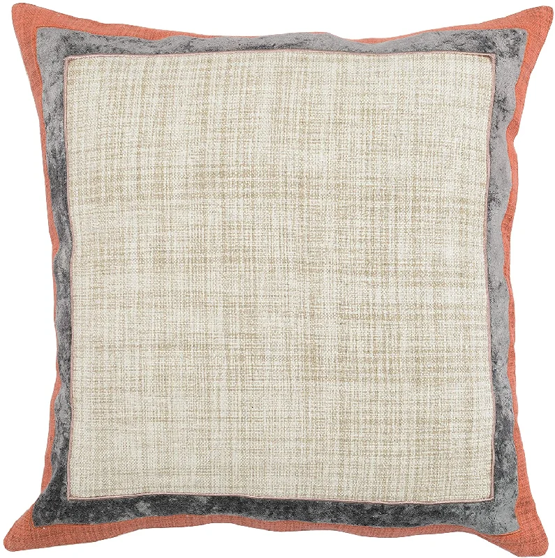 Benzara BM228596 Fabric Throw Pillow with Textured Design and Applique, Brown and Gray