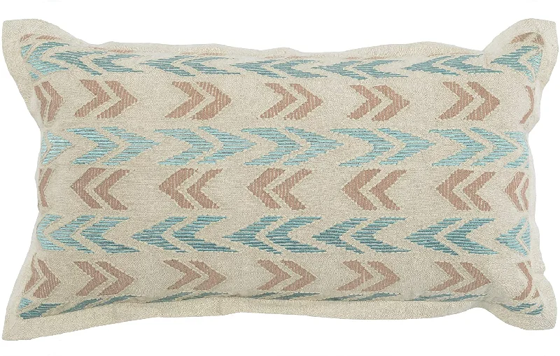 Benzara BM228598 Fabric Throw Pillow with Woven Chevron Pattern and Flange, Brown and Blue