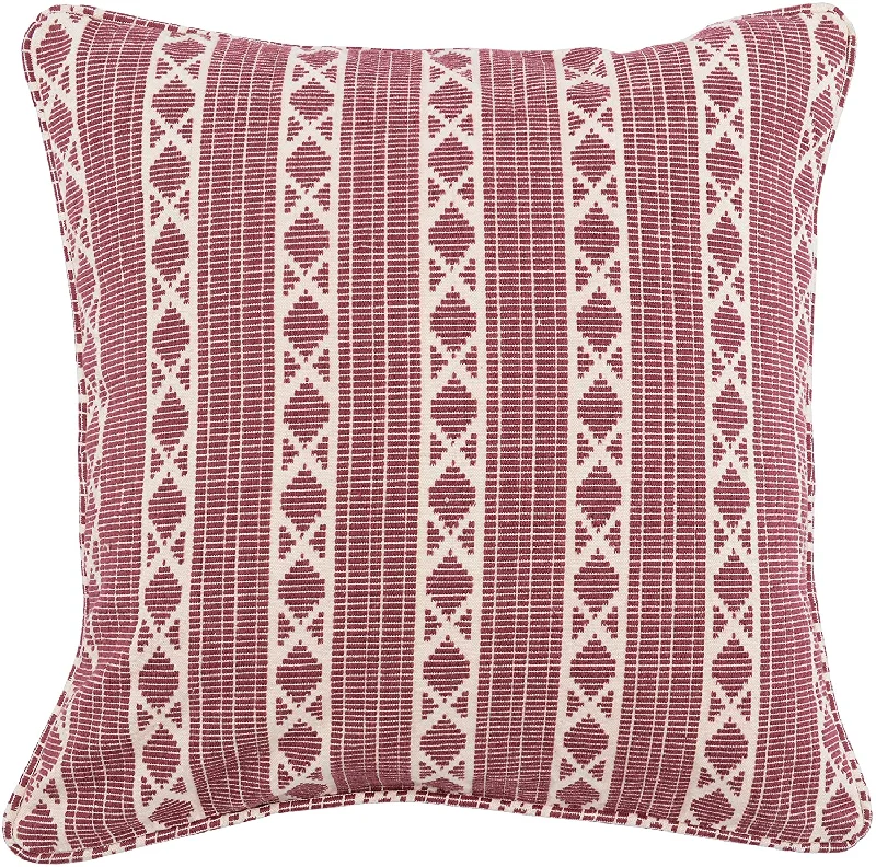 Benzara BM228601 Fabric Throw Pillow with Woven Diamond Pattern, Red and Off White