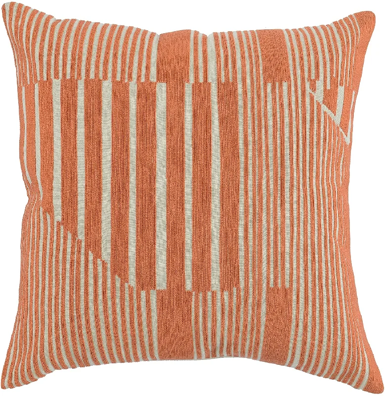 Benzara BM228744 Fabric Throw Pillow with Woven Striped Pattern and Knife Edge Finish,Orange