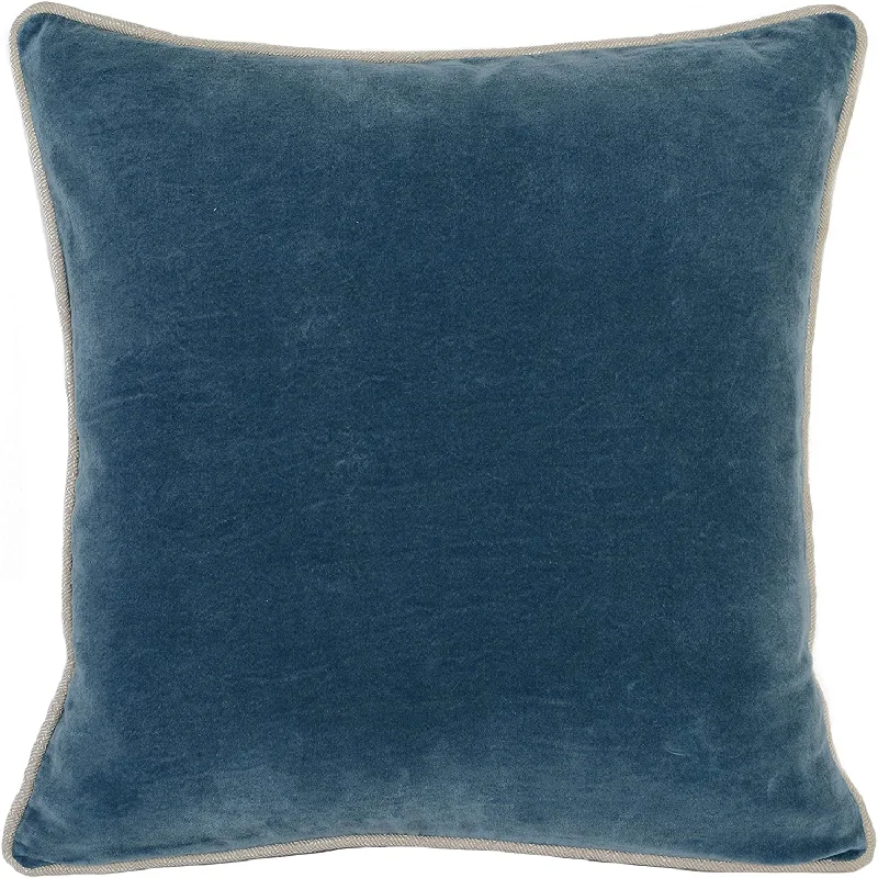 Benzara BM228808 Square Fabric Throw Pillow with Solid Color and Piped Edges, Blue