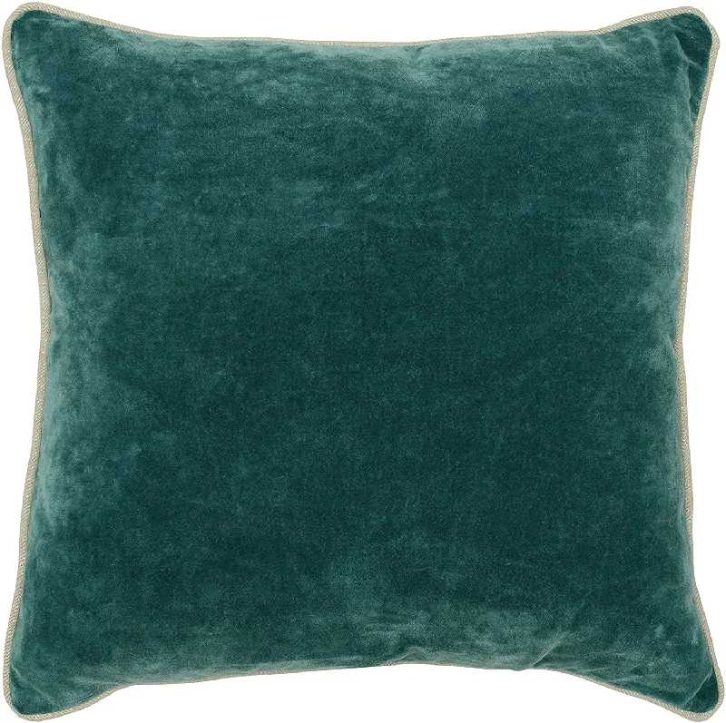 Benzara BM228821 Square Fabric Throw Pillow with Solid Color and Piped Edges, Teal Green