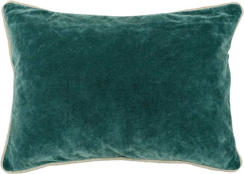 Benzara BM228822 Rectangular Fabric Throw Pillow with Solid Color and Piped Edges,Teal Green