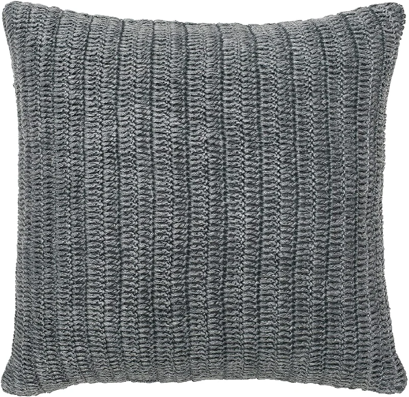 Benzara BM228829 Square Fabric Throw Pillow with Hand Knit Details and Knife Edges, Gray