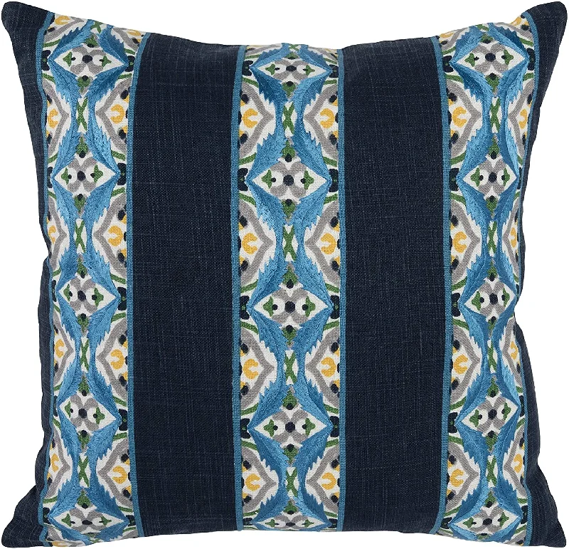 Benzara BM228857 Fabric Throw Pillow with Floral and Woven Leaf Pattern, Blue