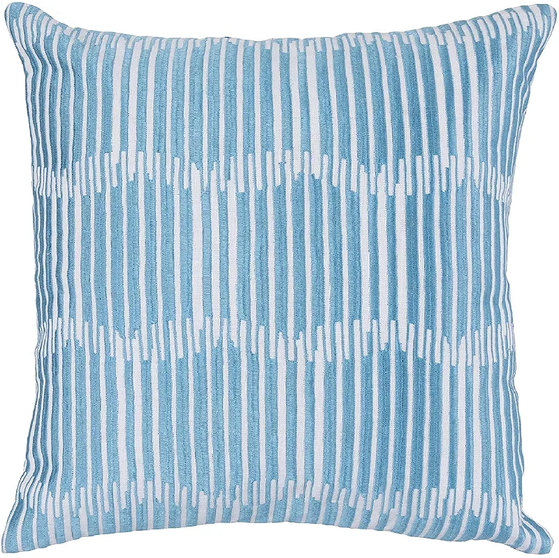 Benzara BM228882 Fabric Throw Pillow with Stripes Pattern and Wavy Design, Light Blue