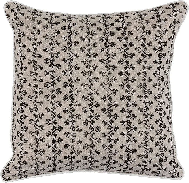 Benzara BM228911 Printed Geometric Fabric Throw Pillow with Piped Detailing,Beige and Black