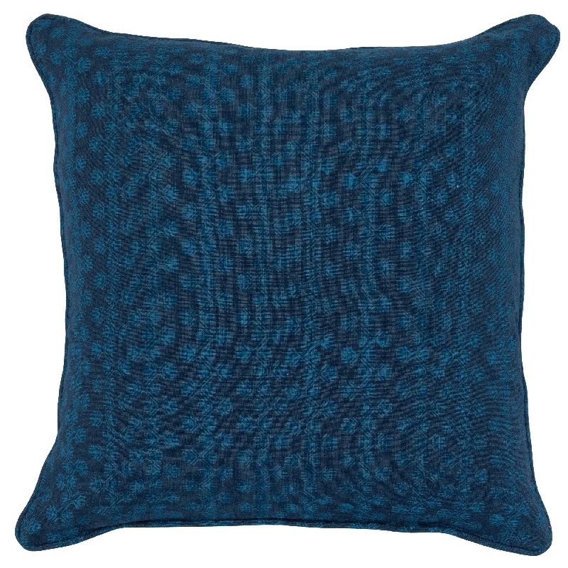 Benzara BM228912 Printed Geometric Fabric Throw Pillow with Piped Detailing, Dark Blue