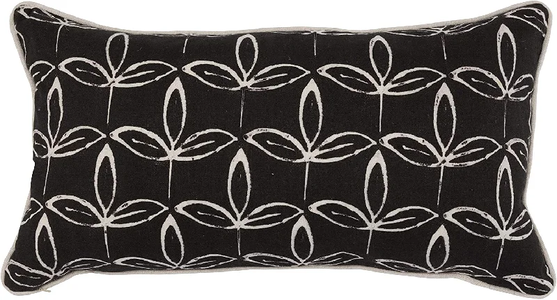 Benzara BM228922 Reversible Fabric Throw Pillow with Leaf Print Design, Black