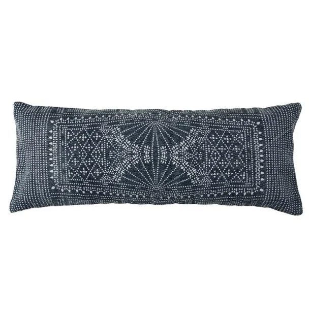 Benzara Cotton Lumbar Pillow with Batik Prints and Polyfill Inserts, Blue