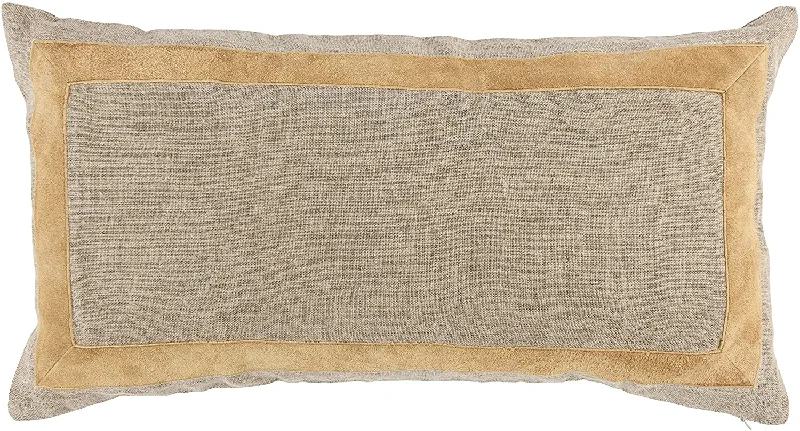 Benzara Fabric Throw Pillow with Suede Accents, Beige and Cream