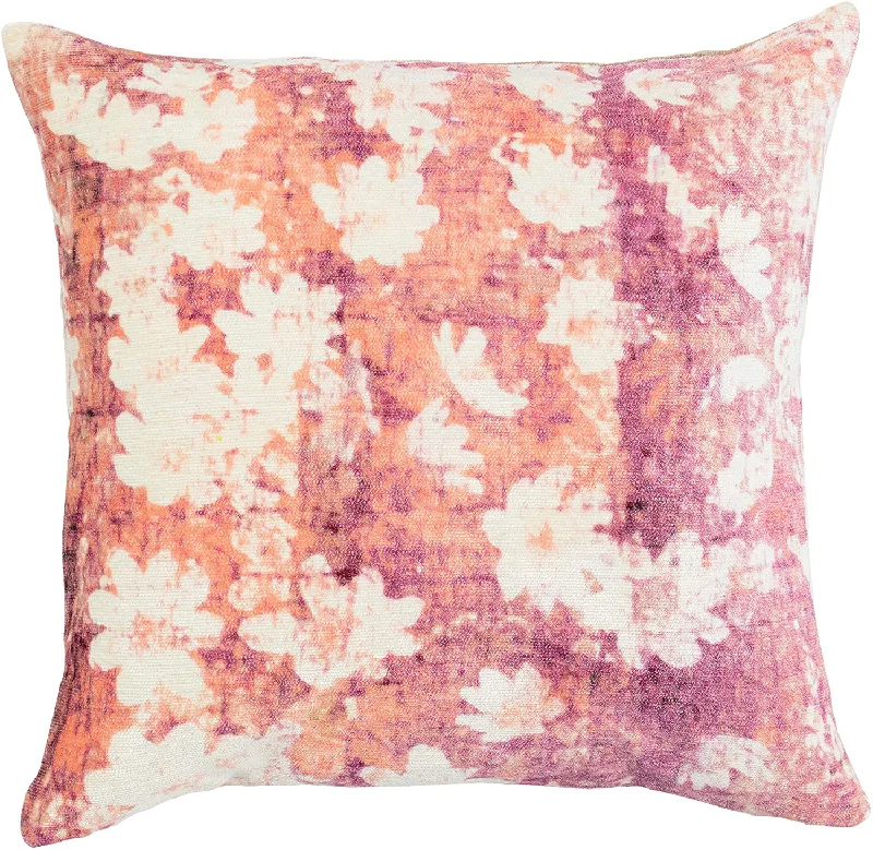 Benzara Fabric Wrapped Throw Pillow with Printed Floral Pattern, Orange and White