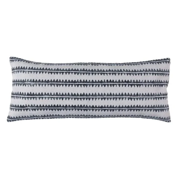 Benzara Polyfill Inserted Cotton Lumbar Pillow with Sawtooth Stripes,Gray and White