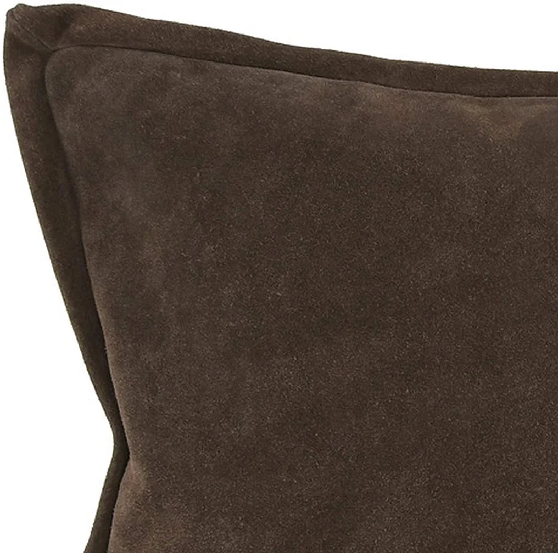 Benzara Rectangle Leatherette Throw Pillow with Flanged Edges, Dark Gray