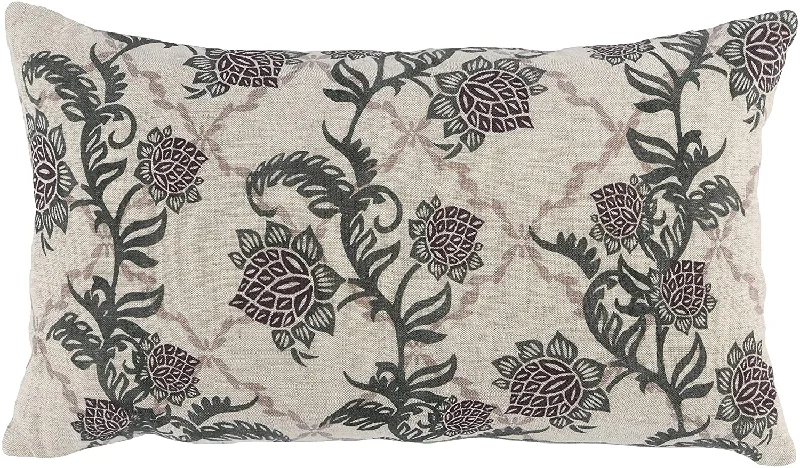 Benzara Square Fabric Throw Pillow with Floral Pattern, Gray