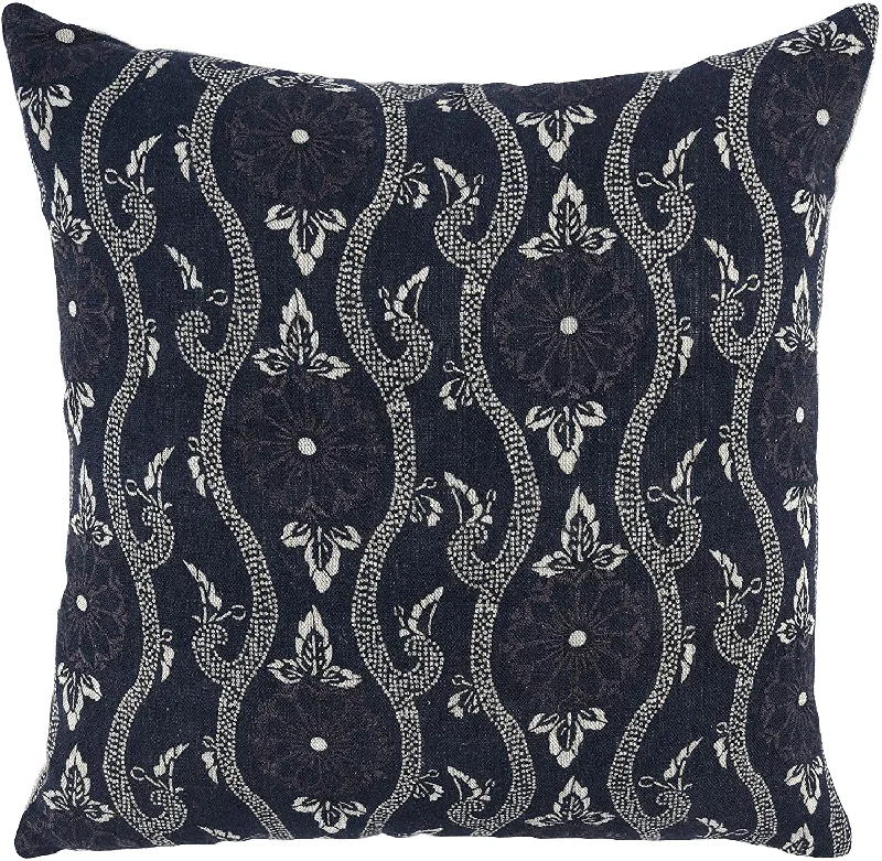 Benzara Square Fabric Throw Pillow with Medallion Pattern, Blue