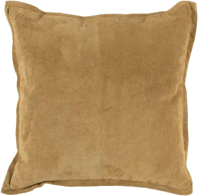 Benzara Square Leatherette Throw Pillow with Flanged Edges, Brown