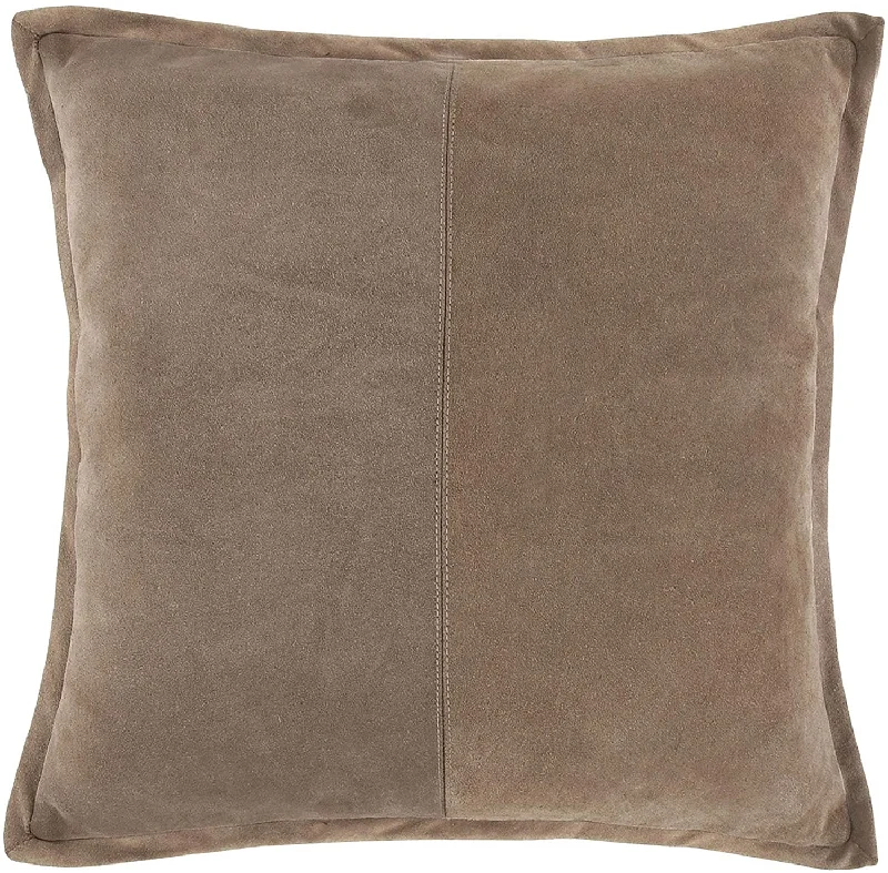 Benzara Square Leatherette Throw Pillow with Flanged Edges, Tan Brown