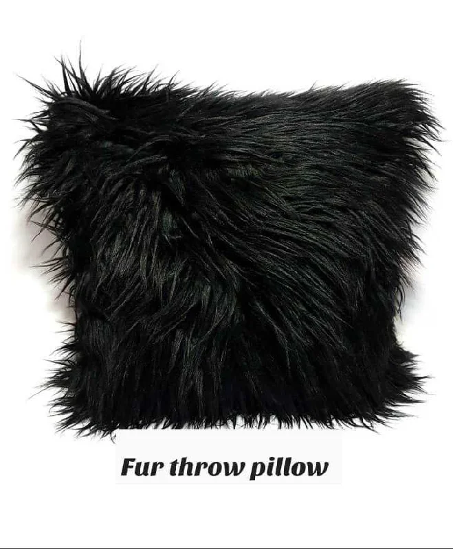 Black Fur Throw Pillow