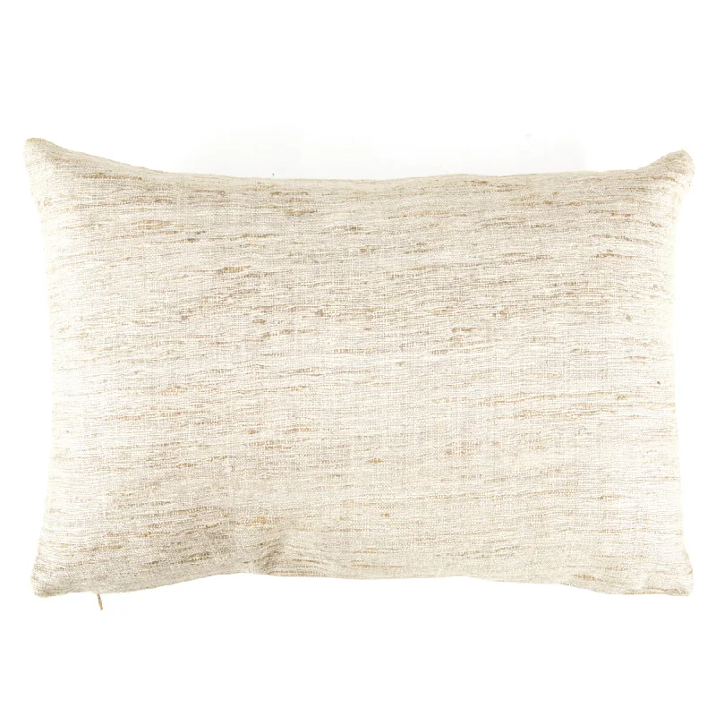 White Frayed Weave Lumbar Pillow - Small