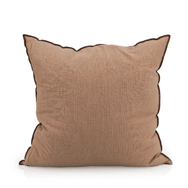 Tan Throw Pillow w/ Brown Trim