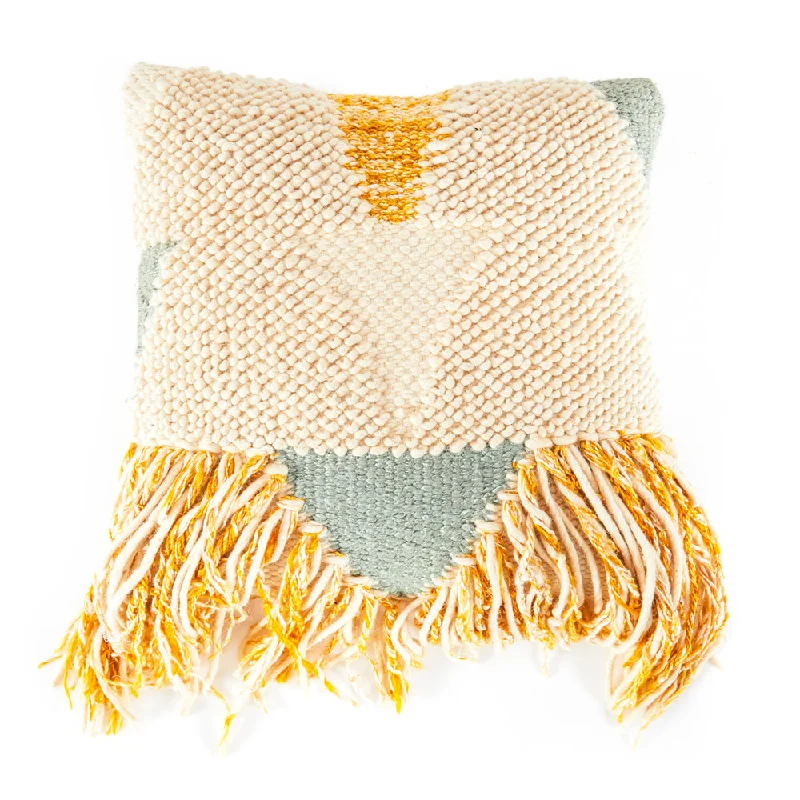 Tan Yellow Tasseled Knit Pillow