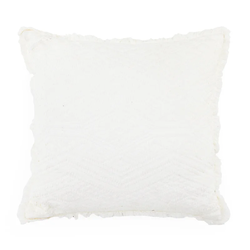 White Textured Knit Pillow with Fringe