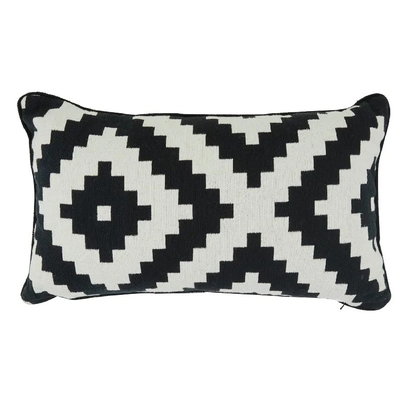 White & Black Stepped Diamond Lumbar Pillow