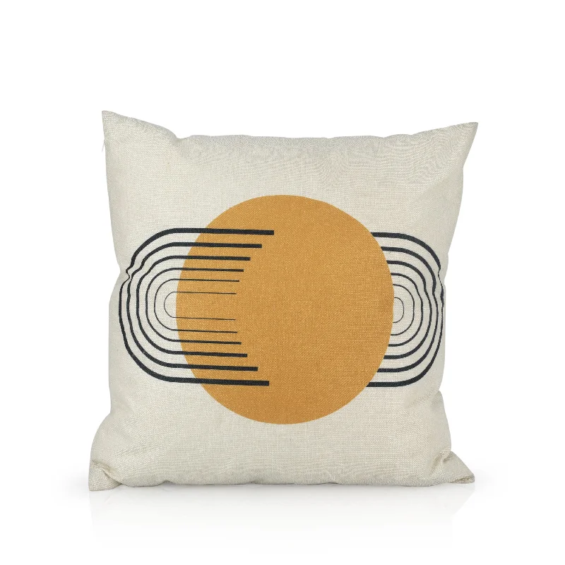 White Throw Pillow With Yellow Circle