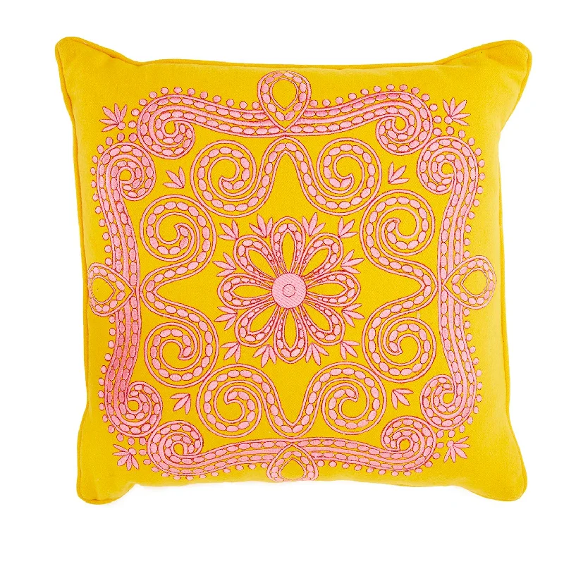 Yellow and Pink Embossed Square Pillow