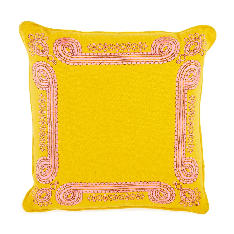 Yellow and Pink Embossed Border Pillow