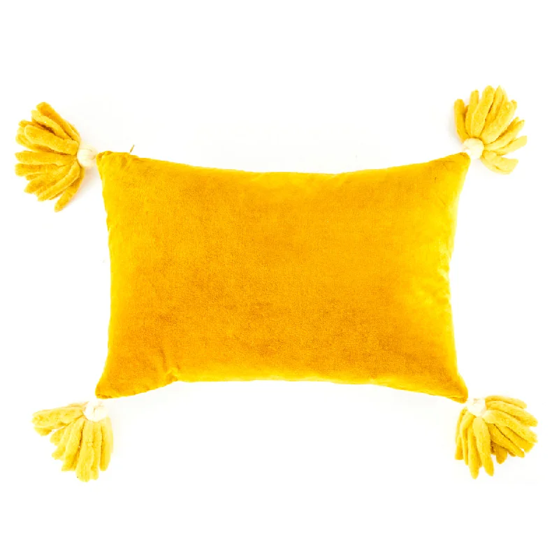 Yellow Mustard Velvet Tassel Lumbar Pillow