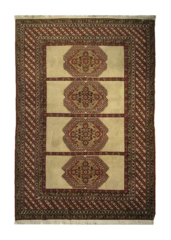 Caucasian Rug Azerbaijan Handmade Area Tribal 4'10"x7'1" (5x7) Whites/Beige Red Geometric Design #A27274