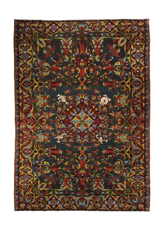 Caucasian Rug Gharabagh Handmade Area Antique Tribal 4'0"x5'9" (4x6) Green Yellow/Gold Floral Design #A35107