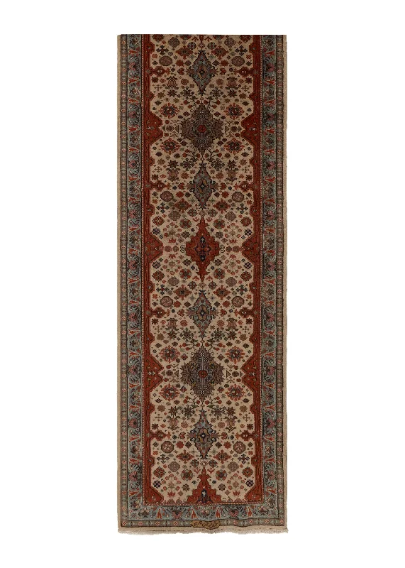 European Rug Handmade Runner Traditional 2'8"x13'0" (3x13) Orange Whites/Beige Geometric Design #33617