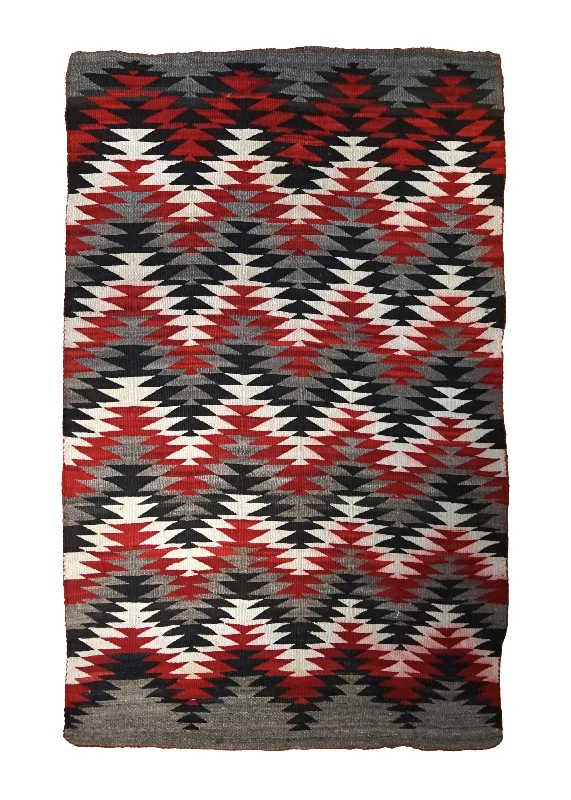 Native American Rug Navajo Handmade Area Antique Tribal 3'11"x6'7" (4x7) Gray Black Red Geometric Design #A34883