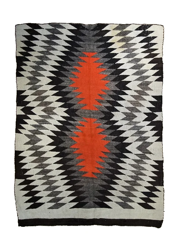 Native American Rug Navajo Handmade Area Antique Tribal 4'9"x6'7" (5x7) Gray Black Orange Geometric Design #A34881