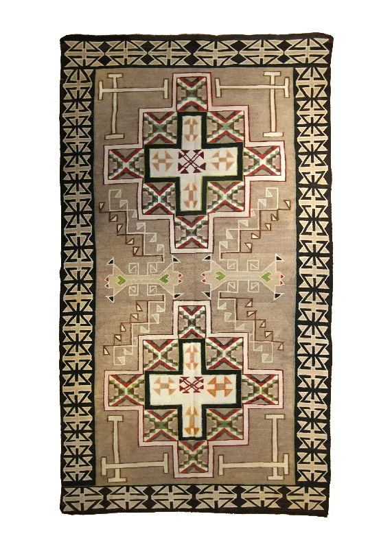 Native American Rug Navajo Handmade Area Antique Tribal 5'7"x9'5" (6x9) Whites/Beige Black Geometric Design #A19322