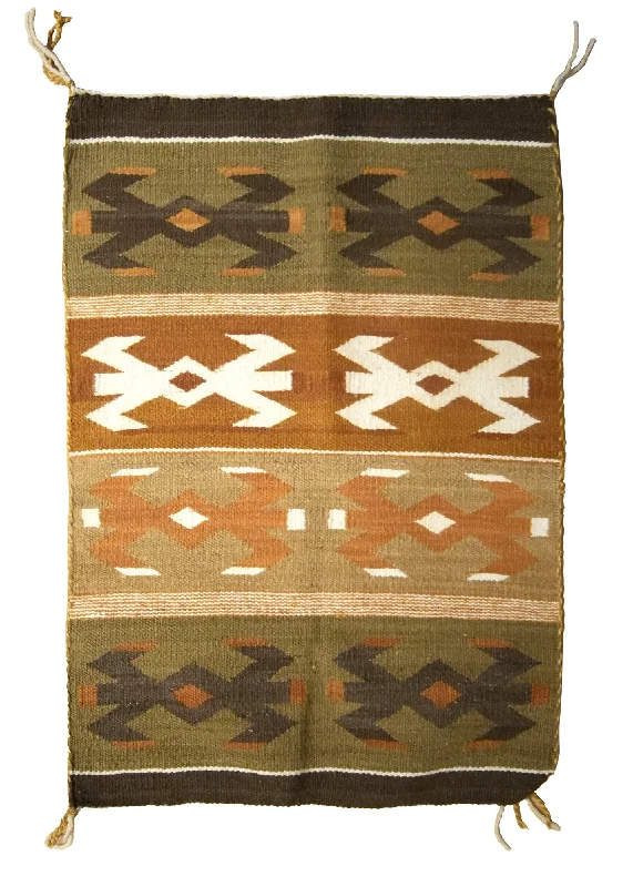 Native American Rug Navajo Handmade Area Tribal 1'8"x2'3" (2x2) Green Brown Orange Geometric Design #A21033