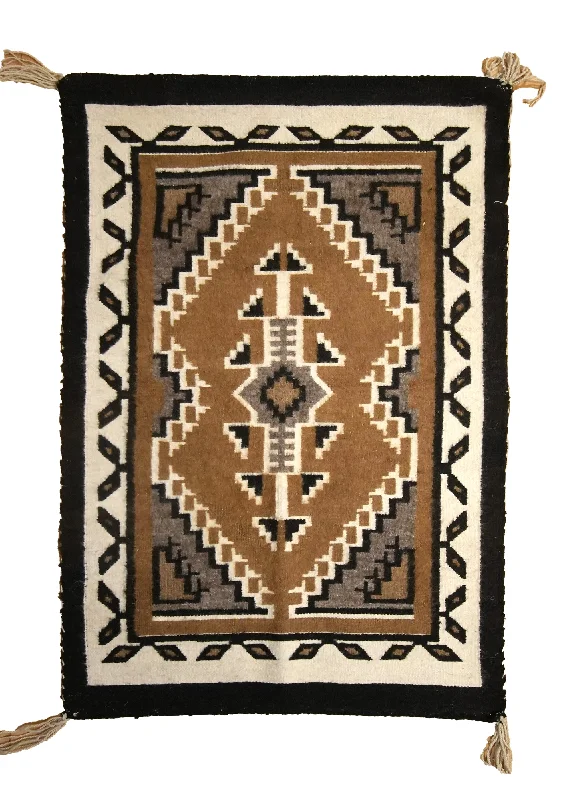 Native American Rug Navajo Handmade Area Tribal 1'10"x2'11" (2x3) Whites/Beige Brown Geometric Design #A28514