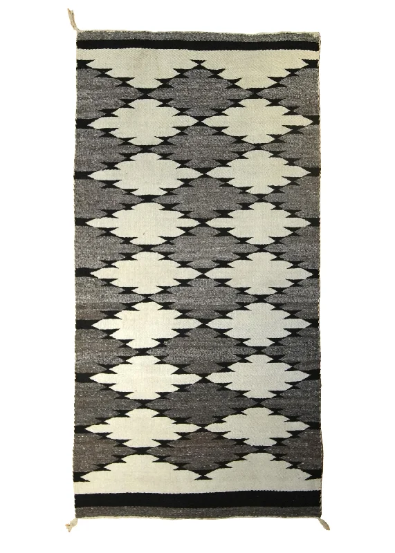 Native American Rug Navajo Handmade Area Tribal 2'5"x5'0" (2x5) Black Whites/Beige Geometric Design #A21036