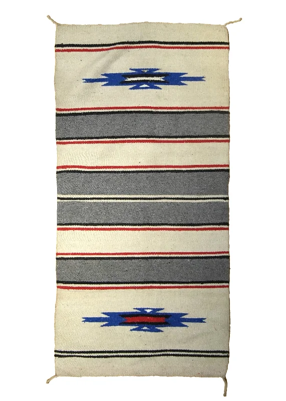 Native American Rug Navajo Handmade Area Tribal 2'5"x5'1" (2x5) Whites/Beige Blue Red Geometric Design #A21028