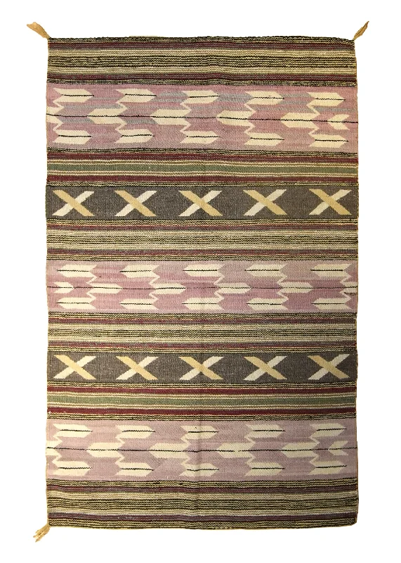 Native American Rug Navajo Handmade Area Tribal 3'3"x5'1" (3x5) Purple Brown Pink Geometric Design #A21029