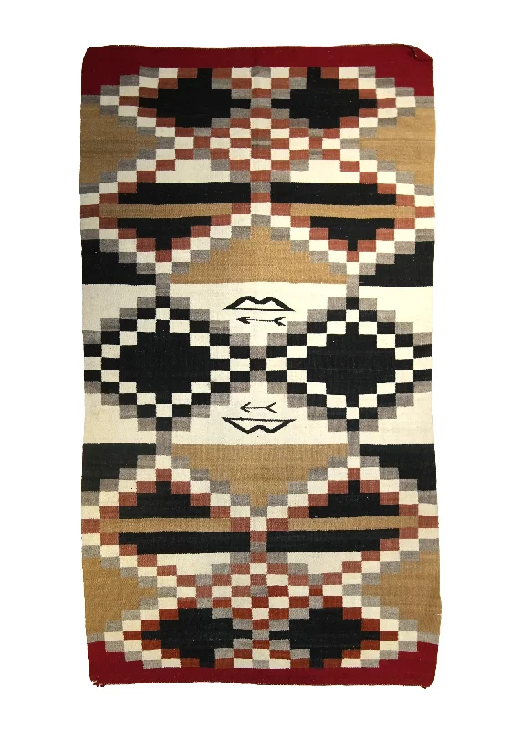 Native American Rug Navajo Handmade Area Tribal 3'6"x6'2" (4x6) Red Whites/Beige Black Geometric Design #A23347