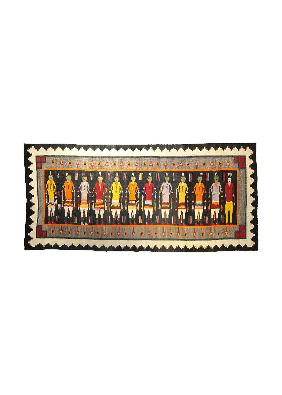 Native American Rug Navajo Handmade Runner Antique Tribal 4'4"x9'5" (4x9) Gray Pictorial Design #A28285